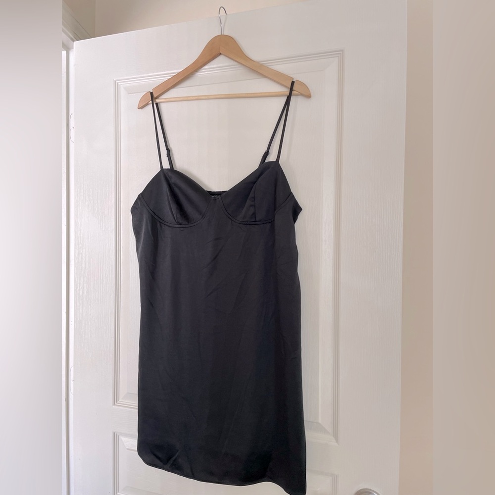 Wild Fable mini dress made of black, thick satin with underwire cups for shaping